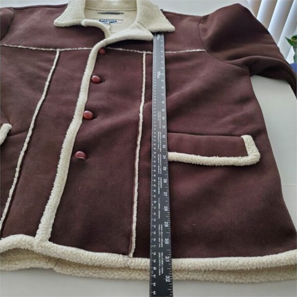 EUC Mens Y2K Brown Sherpa-Lined Faux Suede Coat Old Navy Sz XL Heritage Workwear - Picture 8 of 12